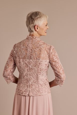 Patterned Zip-Back Three-Quarter Sleeve Jacket | David's Bridal